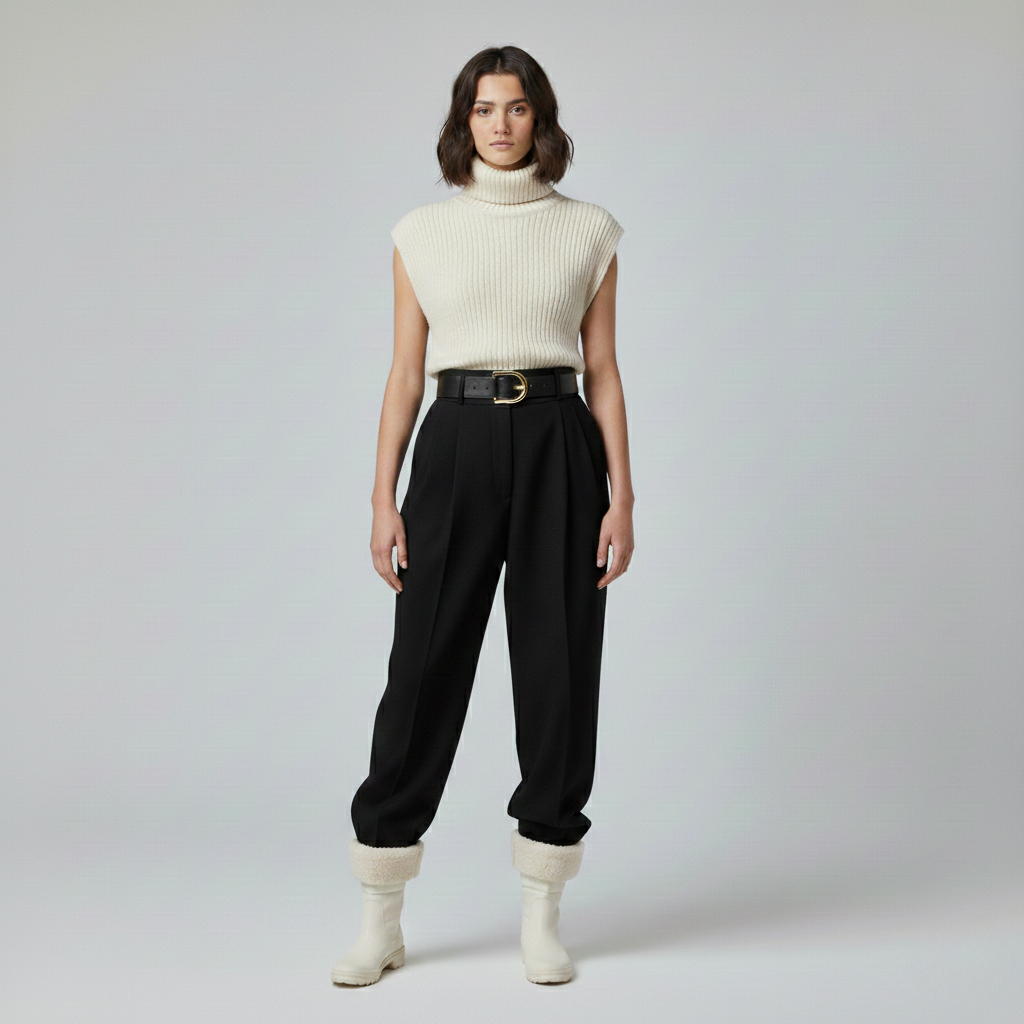 Ribbed Sleeveless Turtleneck Sweater Vest