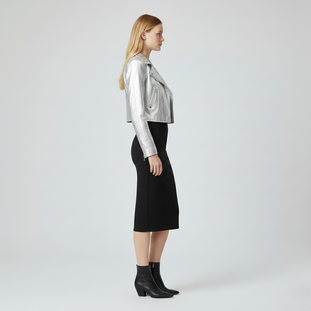 Metallic Cropped Moto Jacket