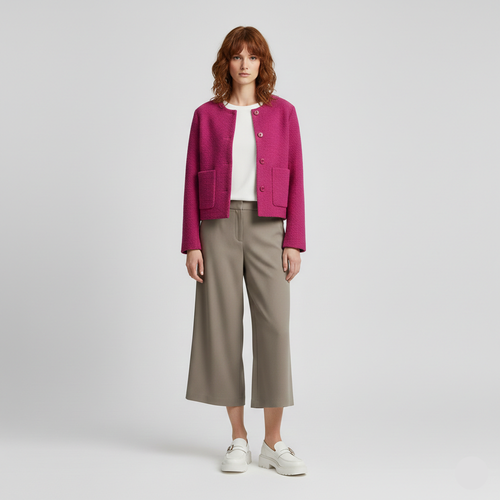 Textured Button-Front Cropped Jacket