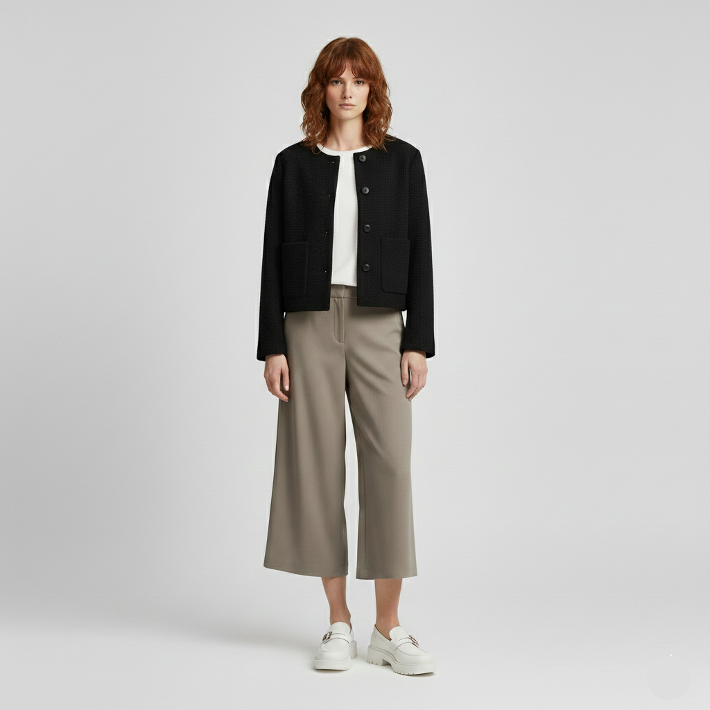Textured Button-Front Cropped Jacket