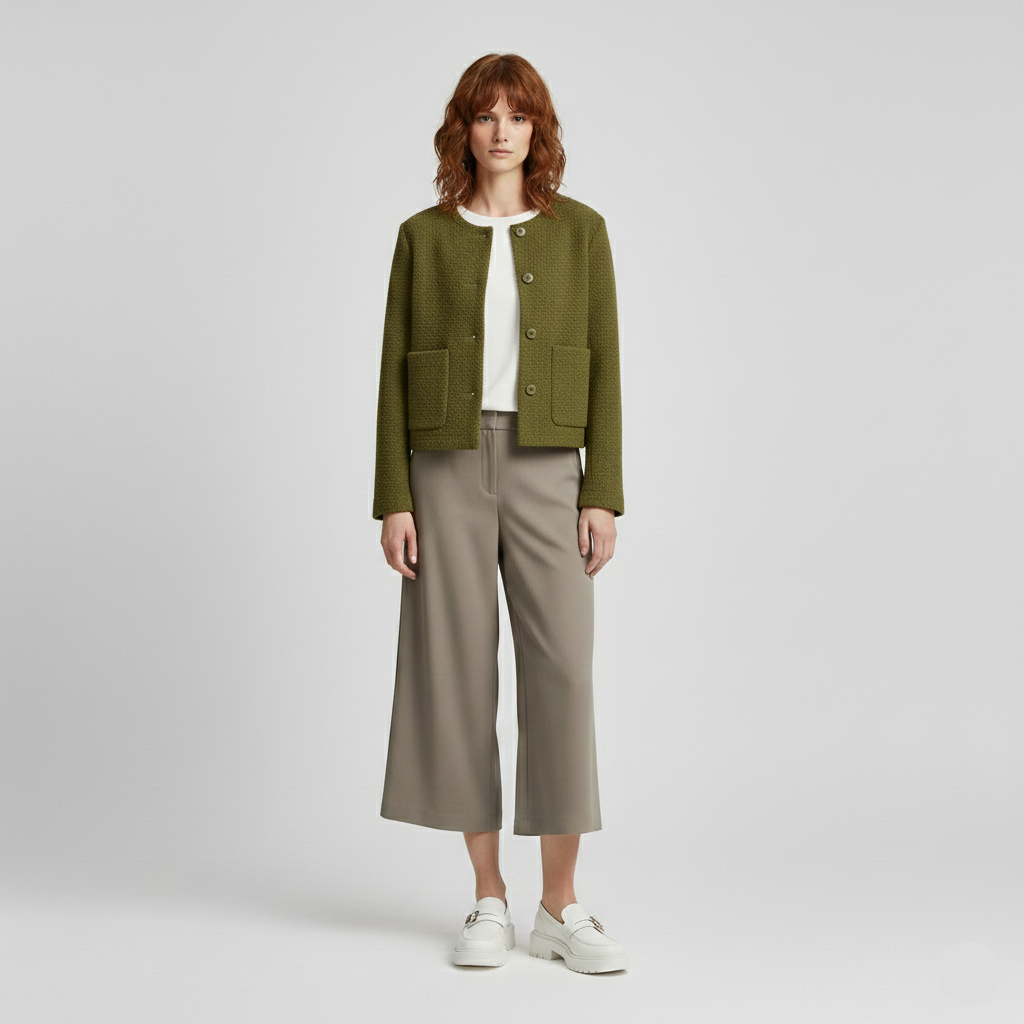 Textured Button-Front Cropped Jacket