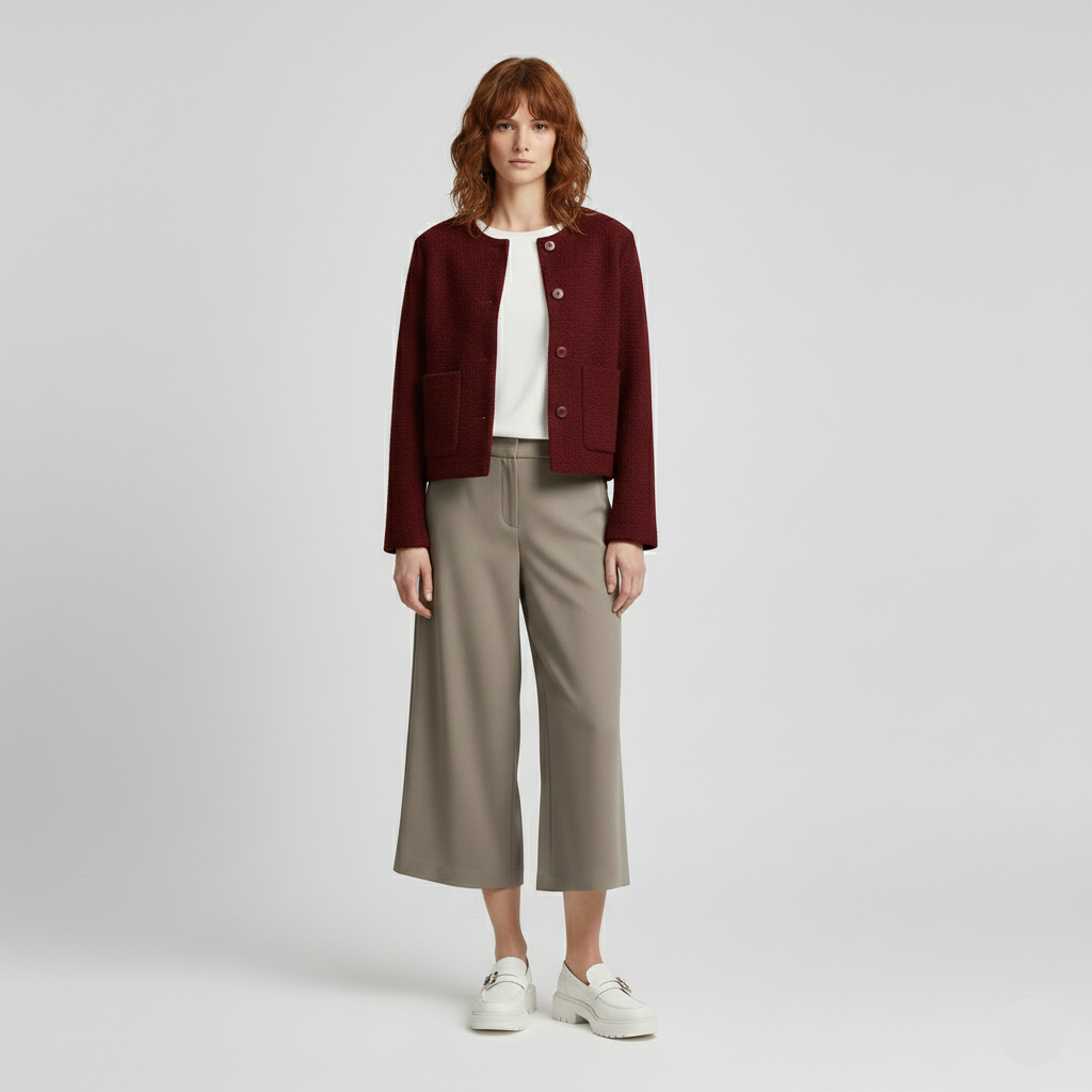 Textured Button-Front Cropped Jacket