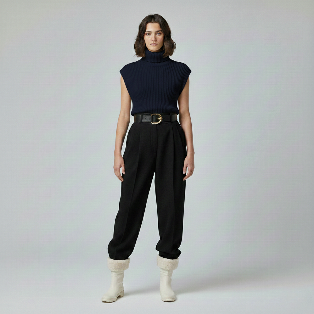 Ribbed Sleeveless Turtleneck Sweater Vest