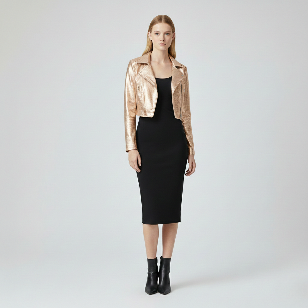 Metallic Cropped Moto Jacket