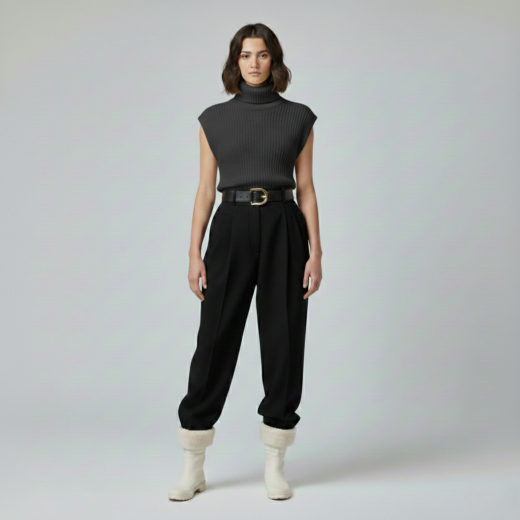 Ribbed Sleeveless Turtleneck Sweater Vest