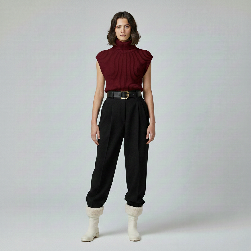 Ribbed Sleeveless Turtleneck Sweater Vest