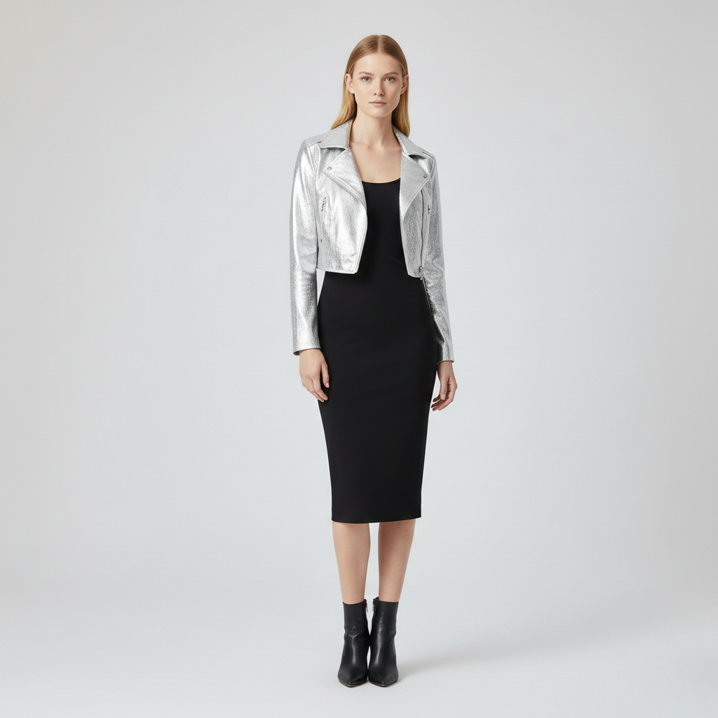 Metallic Cropped Moto Jacket