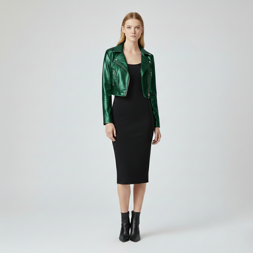 Metallic Cropped Moto Jacket